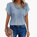 Women's T-Shirt – Crew Neck & Lace Shoulder Detail