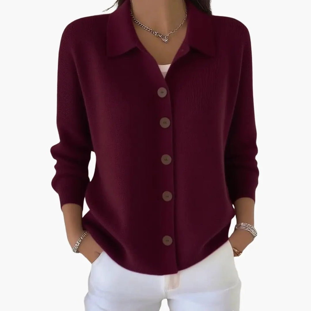 Women's Cardigan – Lapel Collar, Button Closure & Textured Knit