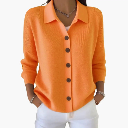 Women's Lapel Collar Cardigan with Button Closure and Textured Knit
