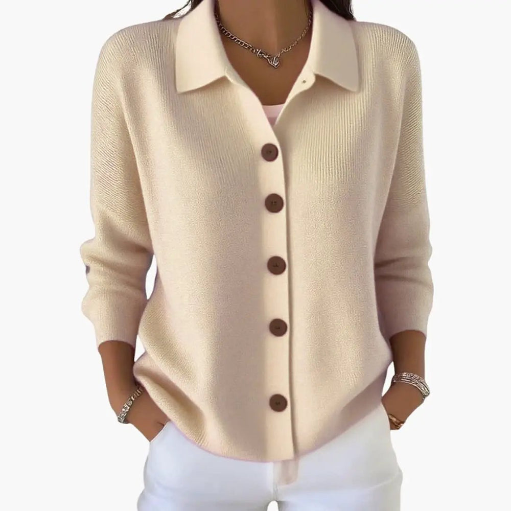 Women's Cardigan – Lapel Collar, Button Closure & Textured Knit