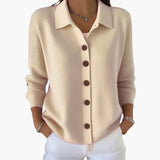 Women's Cardigan – Lapel Collar, Button Closure & Textured Knit