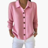 Women's Cardigan – Lapel Collar, Button Closure & Textured Knit