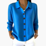 Women's Cardigan – Lapel Collar, Button Closure & Textured Knit