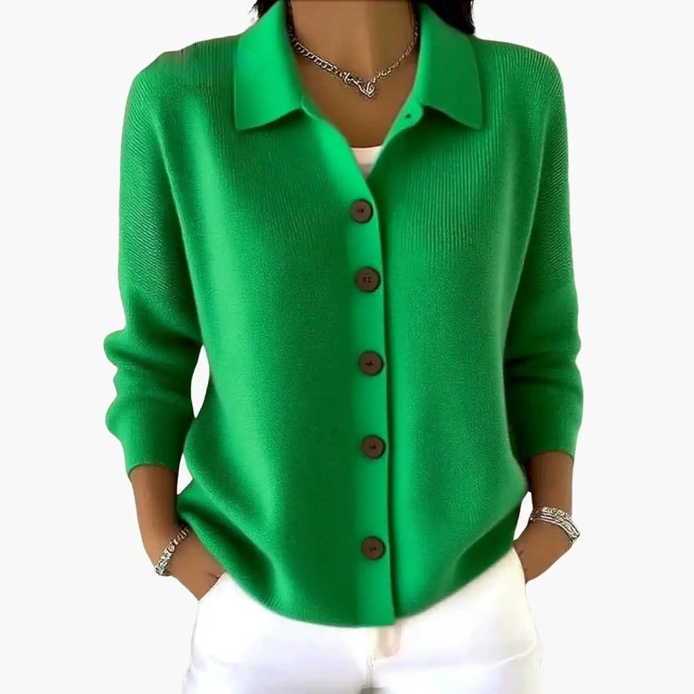 Women's Cardigan – Lapel Collar, Button Closure & Textured Knit