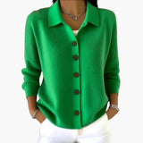 Women's Cardigan – Lapel Collar, Button Closure & Textured Knit
