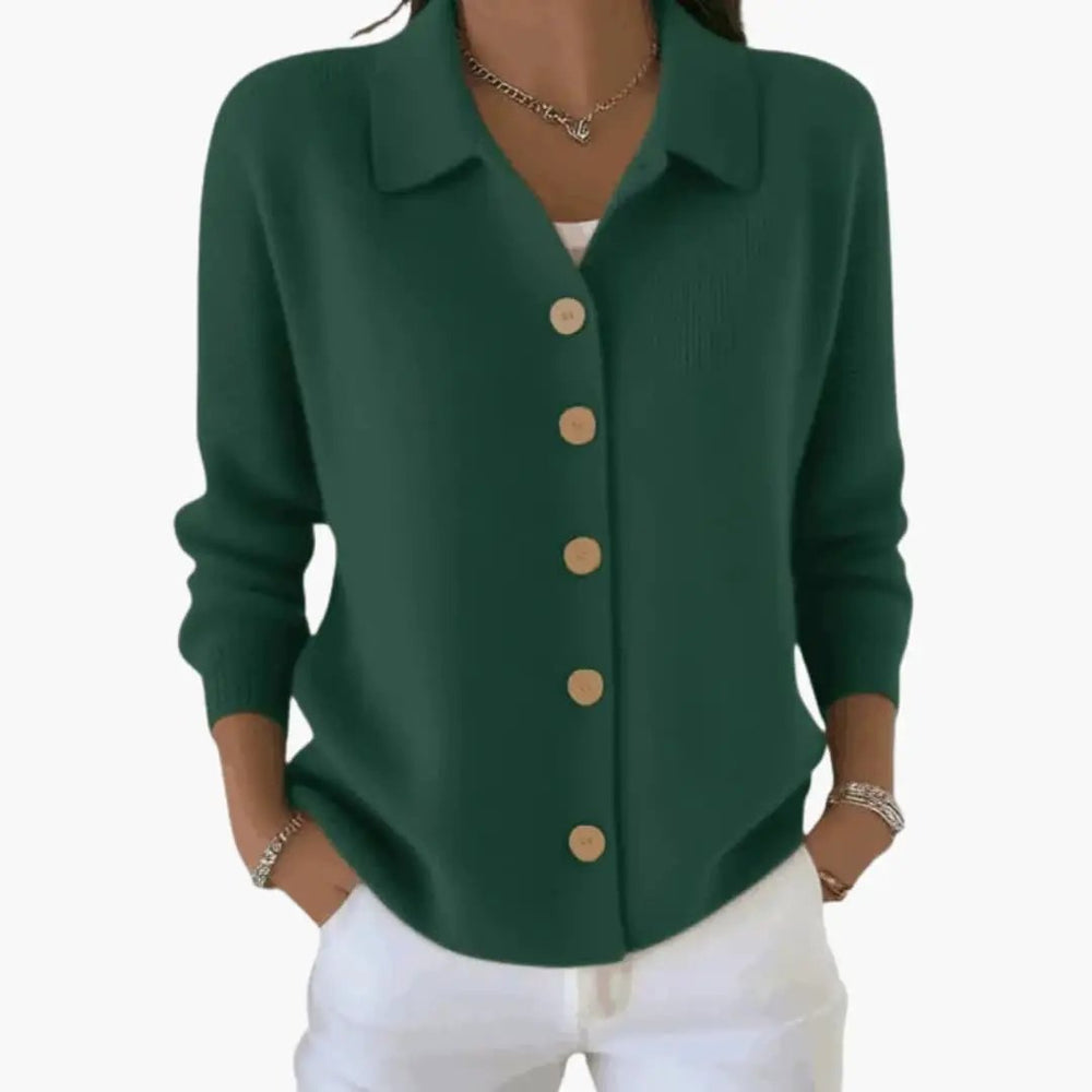 Women's Cardigan – Lapel Collar, Button Closure & Textured Knit