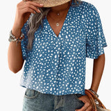 Women's T-Shirt – Leopard Print, V-Neck & Elbow-Length Sleeves