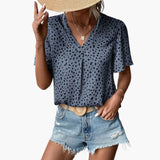 Women's T-Shirt – Leopard Print, V-Neck & Elbow-Length Sleeves