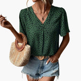 Women's T-Shirt – Leopard Print, V-Neck & Elbow-Length Sleeves