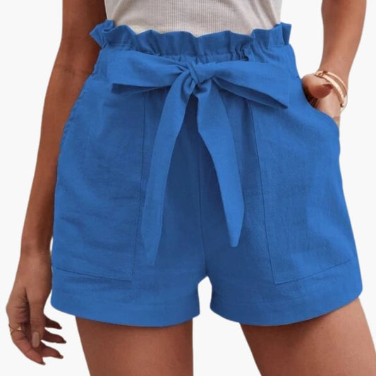 Women's Linen Shorts with Tie Belt and Wide Waistband