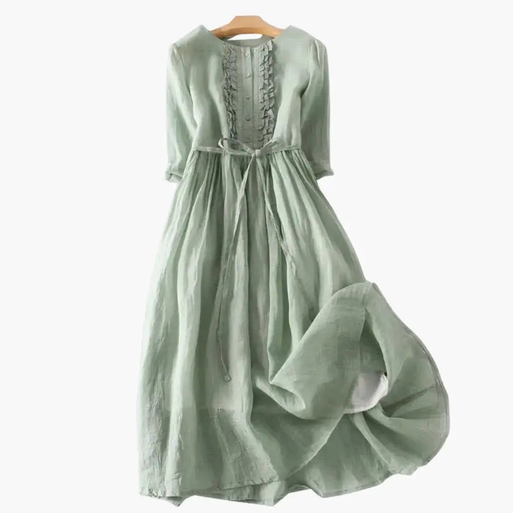 Women's Long Dress – Button Front & Tie Belt
