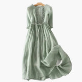 Women's Long Dress – Button Front & Tie Belt