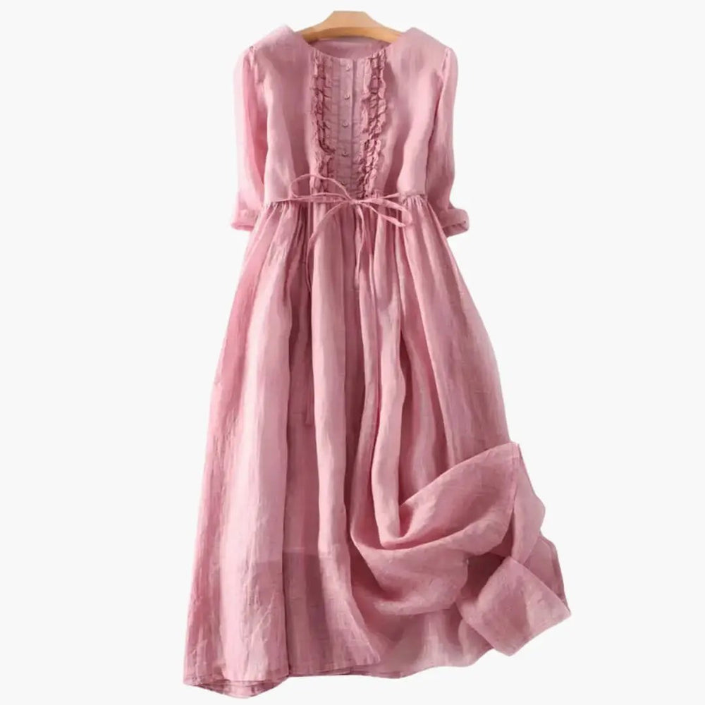 Women's Long Dress – Button Front & Tie Belt