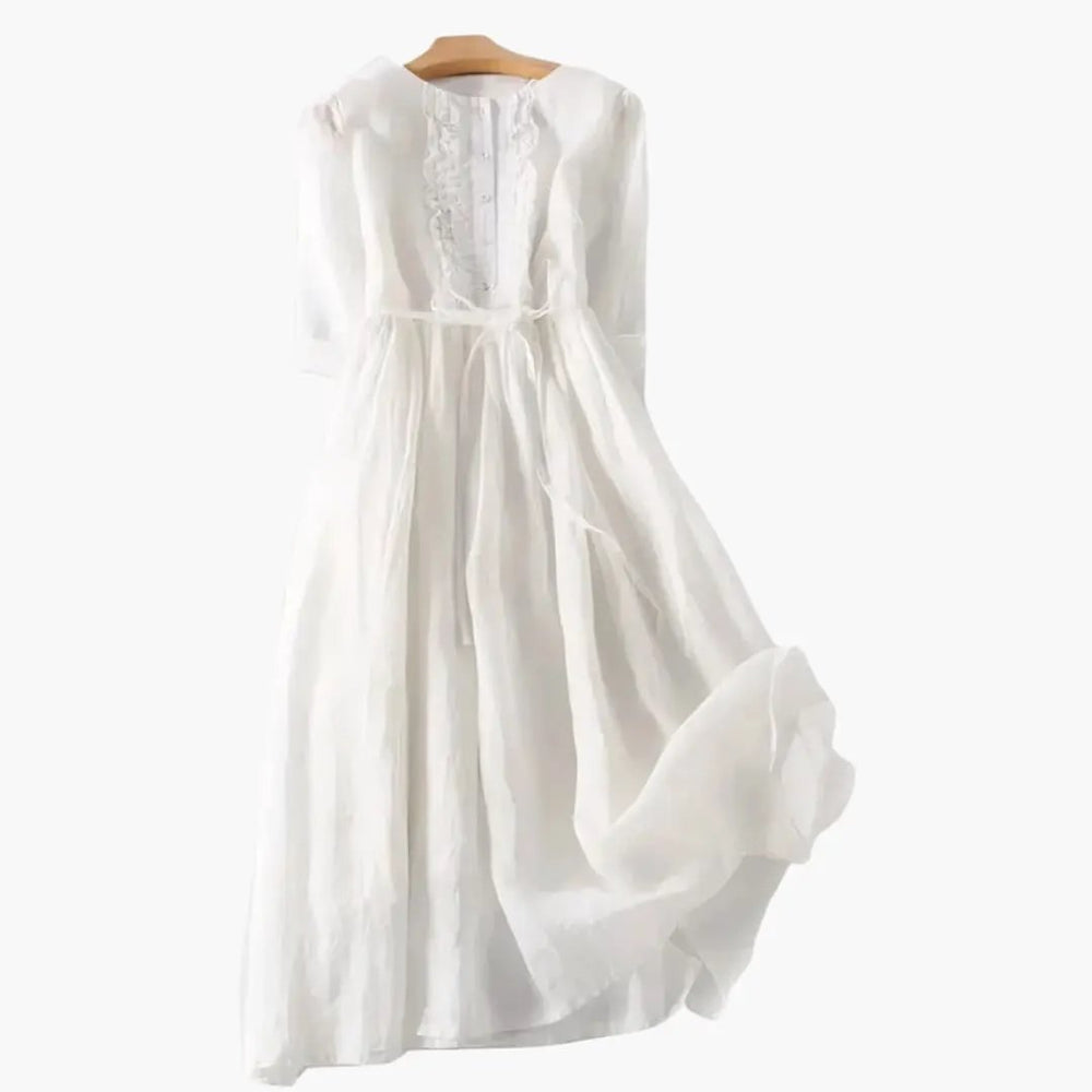 Women's Long Dress – Button Front & Tie Belt