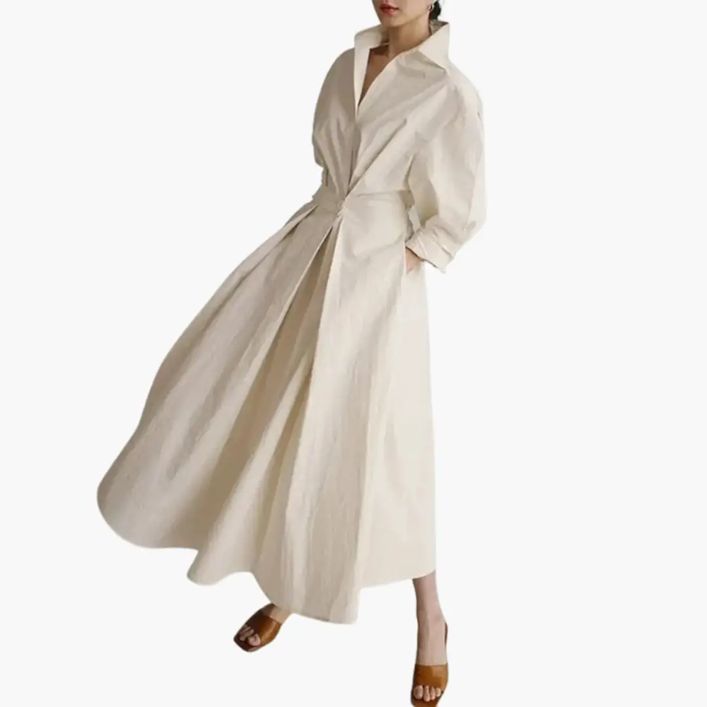 Women's Shirt Dress – Button Front, Defined Waist & Ankle Length