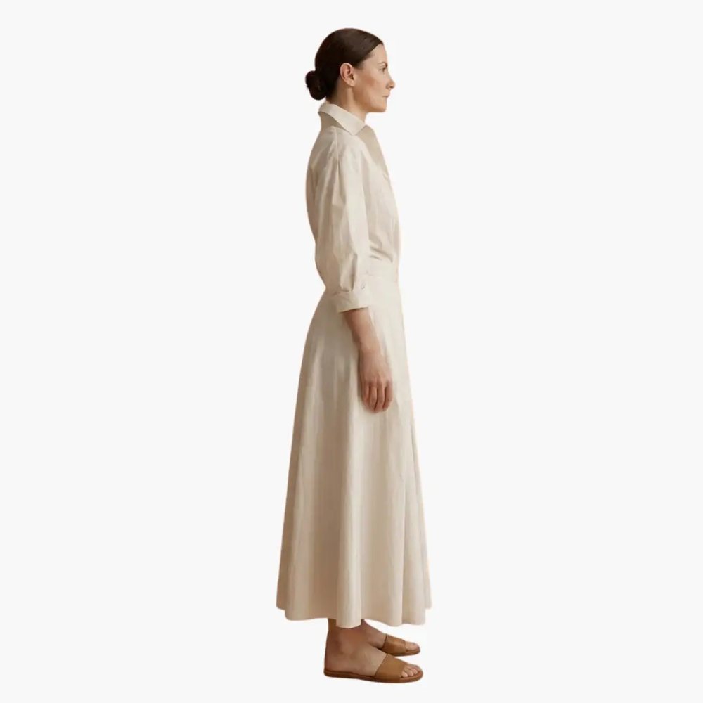 Women's Shirt Dress – Button Front, Defined Waist & Ankle Length