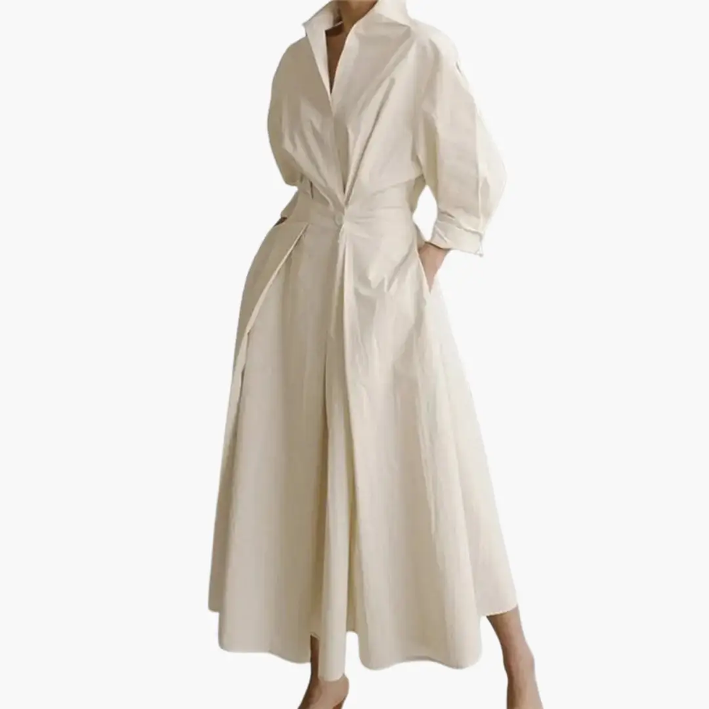 Women's Shirt Dress – Button Front, Defined Waist & Ankle Length