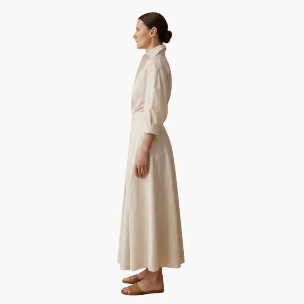 Women's Shirt Dress – Button Front, Defined Waist & Ankle Length