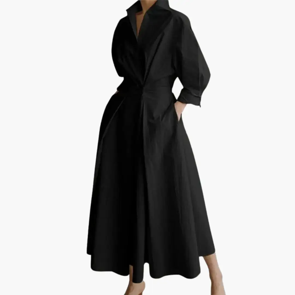 Women's Shirt Dress – Button Front, Defined Waist & Ankle Length