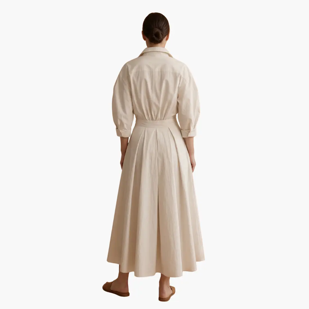 Women's Shirt Dress – Button Front, Defined Waist & Ankle Length