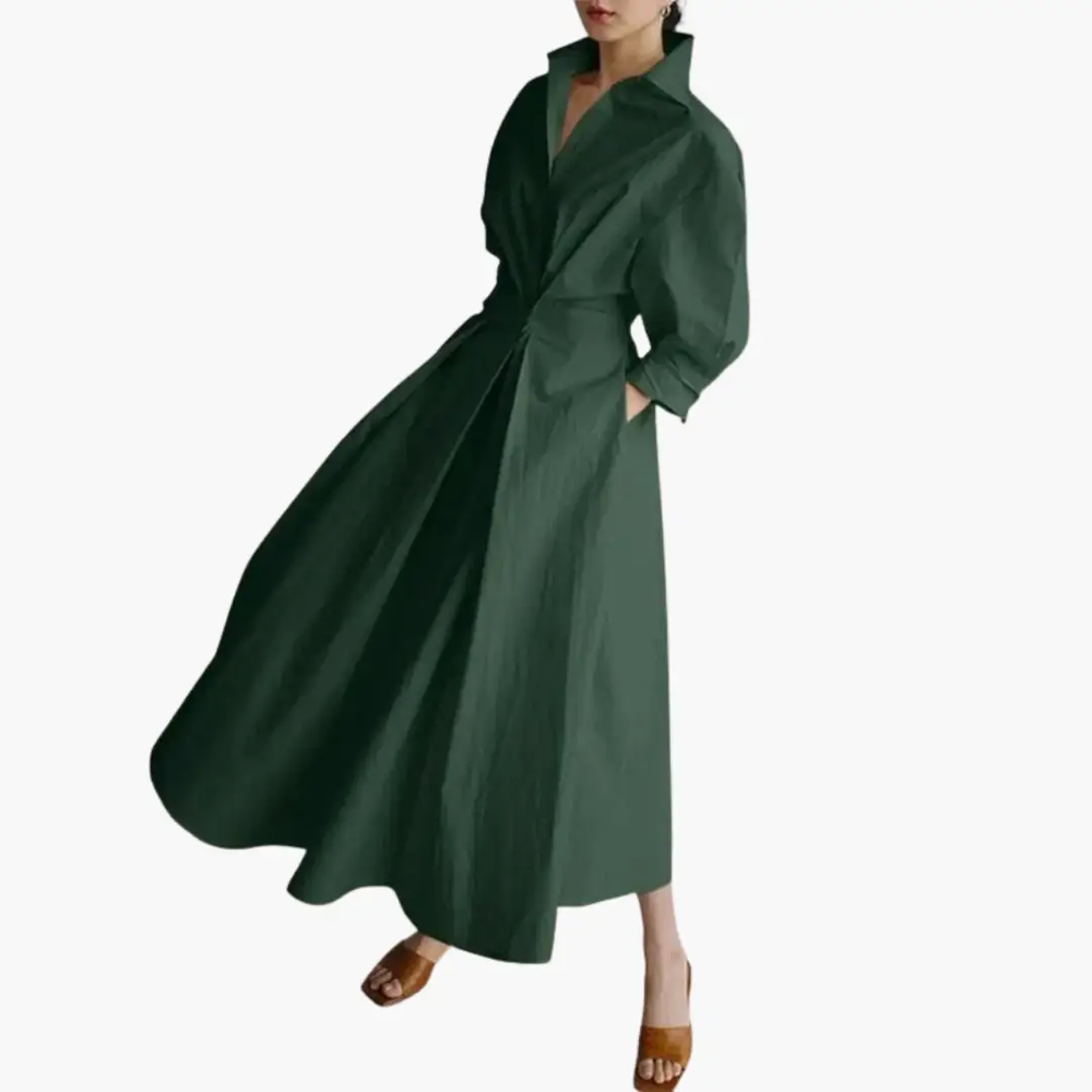 Women's Shirt Dress – Button Front, Defined Waist & Ankle Length