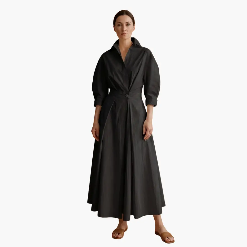 Women's Shirt Dress – Button Front, Defined Waist & Ankle Length