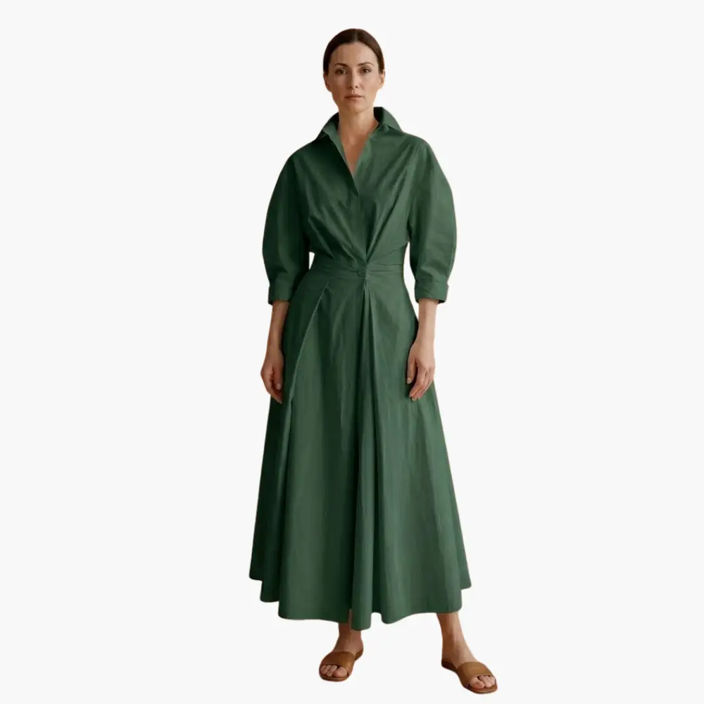 Women's Shirt Dress – Button Front, Defined Waist & Ankle Length