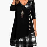 Checkered Dress – Women's, Long Sleeve & Round Neckline
