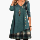 Checkered Dress – Women's, Long Sleeve & Round Neckline