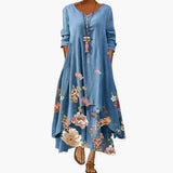 Women's A-Line Dress – Long Sleeve, Side Pockets & Round Neck