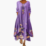 Women's A-Line Dress – Long Sleeve, Side Pockets & Round Neck
