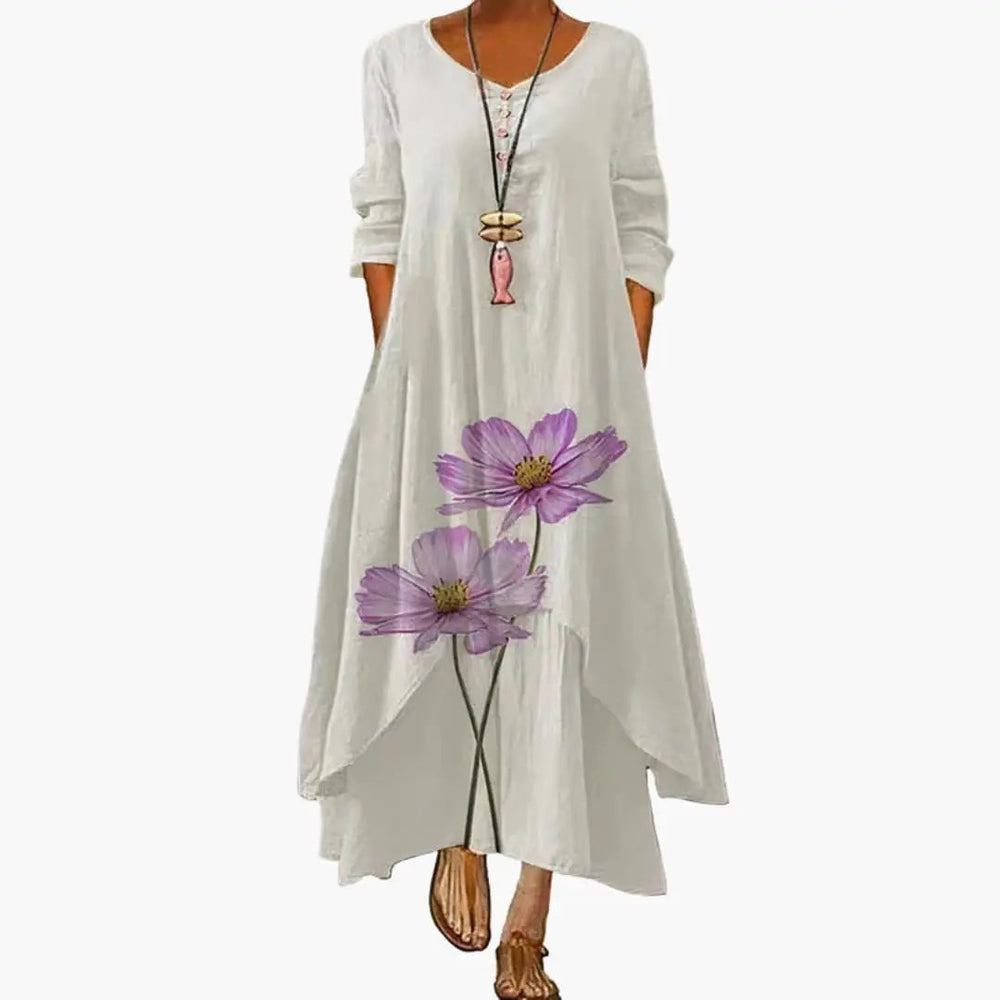 Women's A-Line Dress – Long Sleeve, Side Pockets & Round Neck