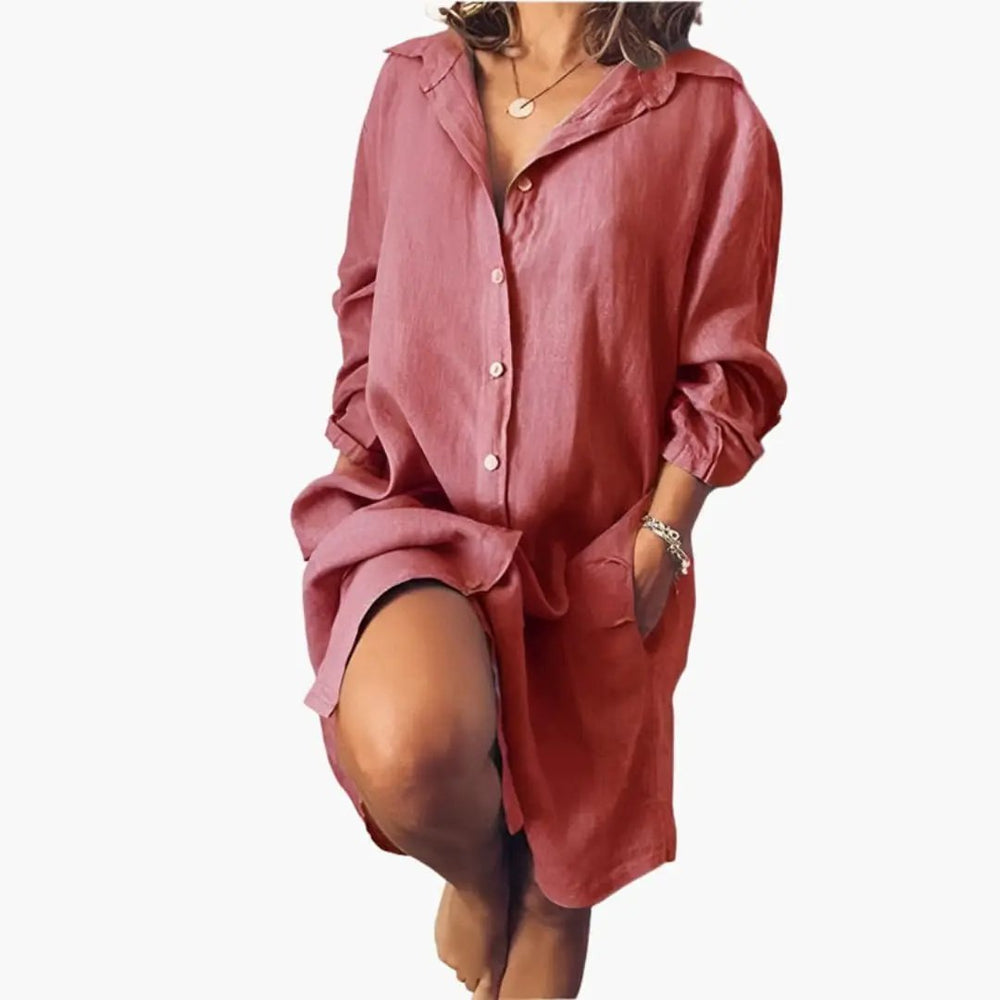 Women's Long Sleeve Dress – Round Neckline, Straight Hem & Short Length