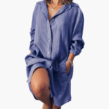 Women's Long Sleeve Dress – Round Neckline, Straight Hem & Short Length