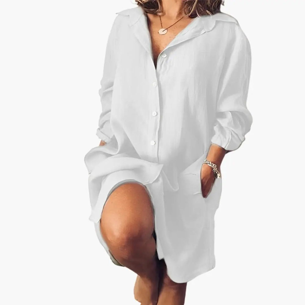 Women's Long Sleeve Dress – Round Neckline, Straight Hem & Short Length