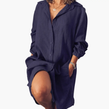 Women's Long Sleeve Dress – Round Neckline, Straight Hem & Short Length