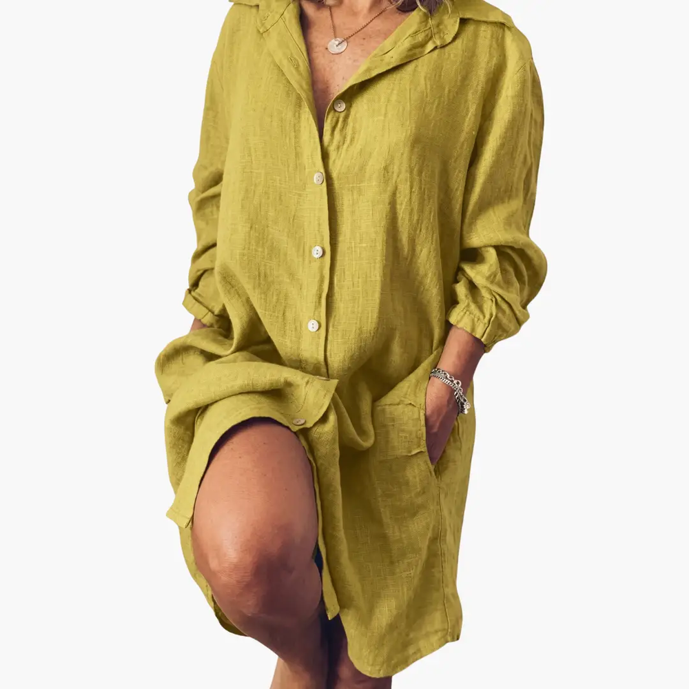 Women's Long Sleeve Dress – Round Neckline, Straight Hem & Short Length