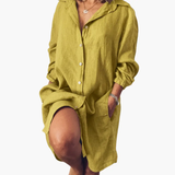 Women's Long Sleeve Dress – Round Neckline, Straight Hem & Short Length