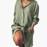 Women's Long Sleeve Dress – Round Neckline, Straight Hem & Short Length