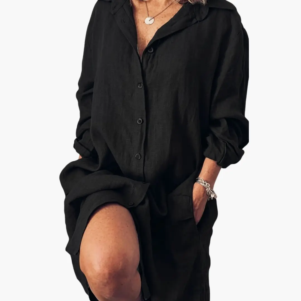 Women's Long Sleeve Dress – Round Neckline, Straight Hem & Short Length