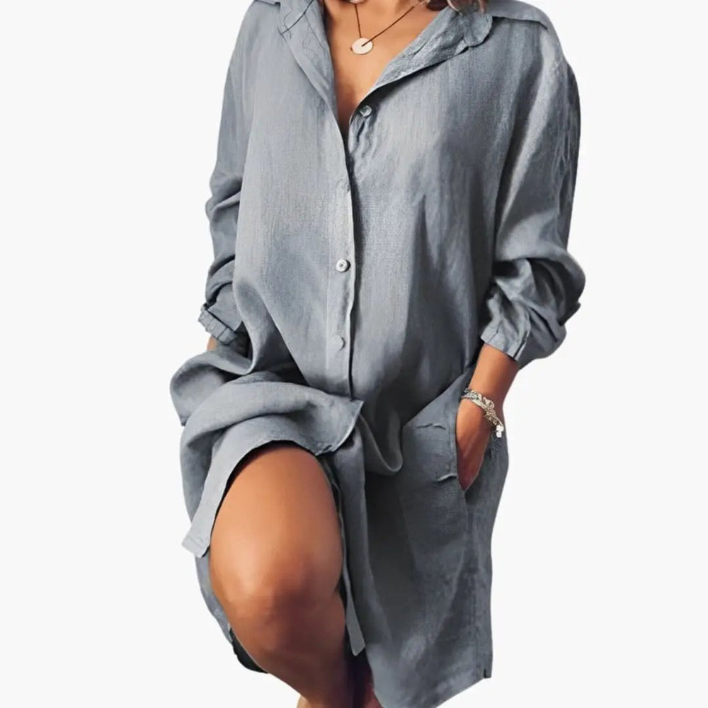 Women's Long Sleeve Dress – Round Neckline, Straight Hem & Short Length