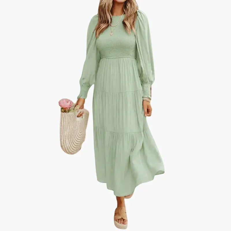 Midi Dress – Women's, Long Sleeve & Tiered Skirt