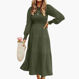 Midi Dress – Women's, Long Sleeve & Tiered Skirt
