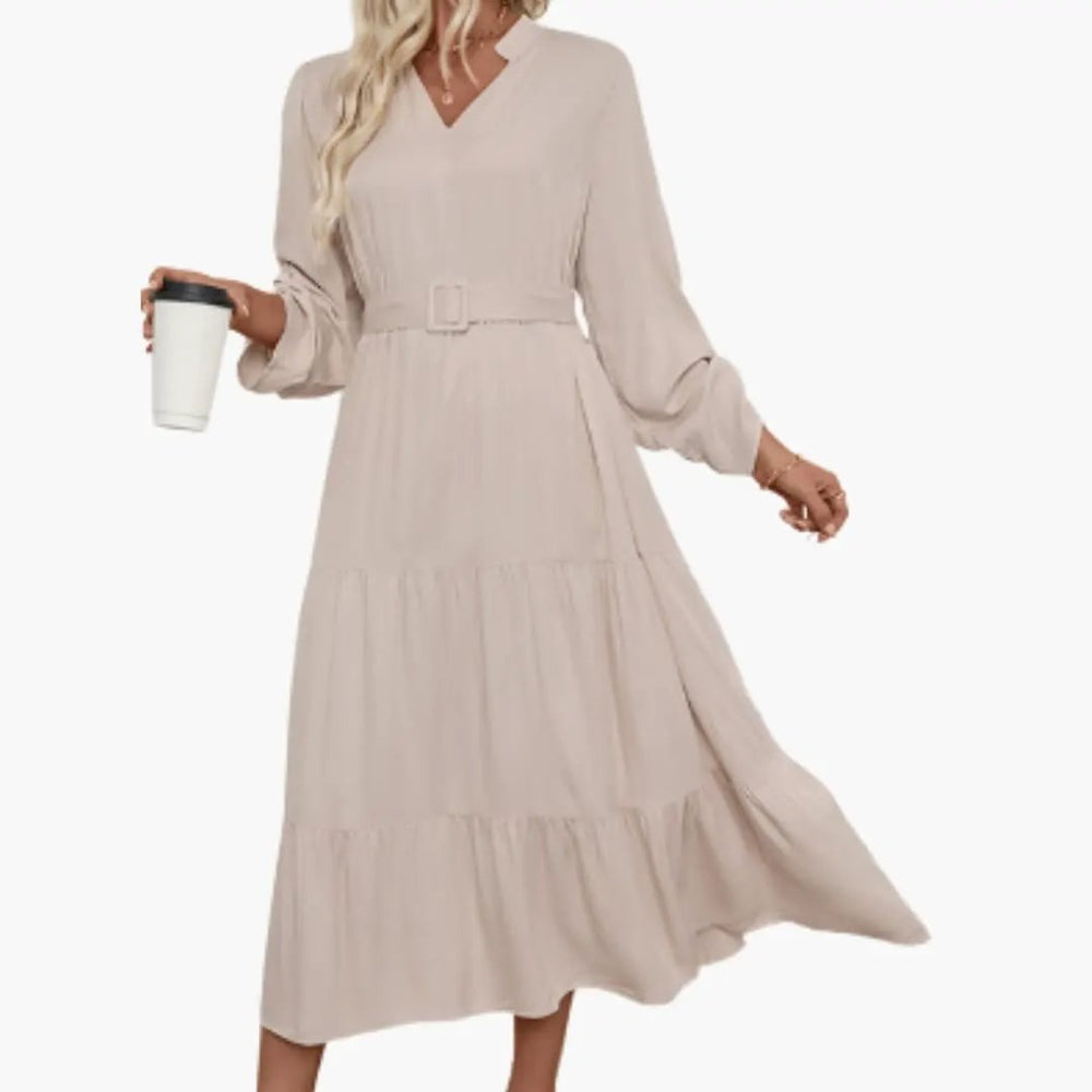 Midi Dress – Women's, Long Sleeve & Tiered Skirt