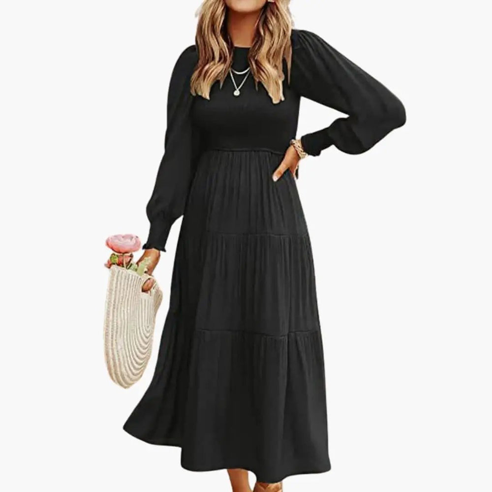 Midi Dress – Women's, Long Sleeve & Tiered Skirt