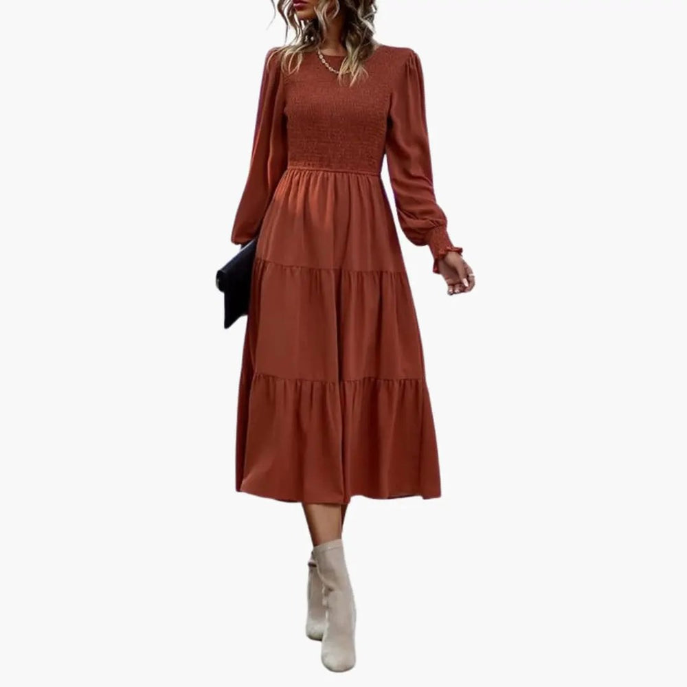 Midi Dress – Women's, Long Sleeve & Tiered Skirt