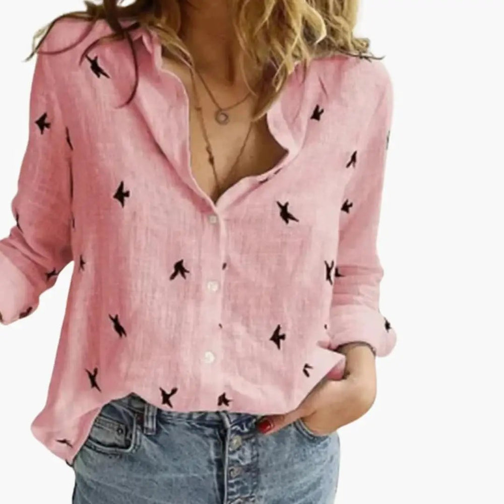 Women's Polka Dot Blouse – Long Sleeves, Button Front & Relaxed Fit