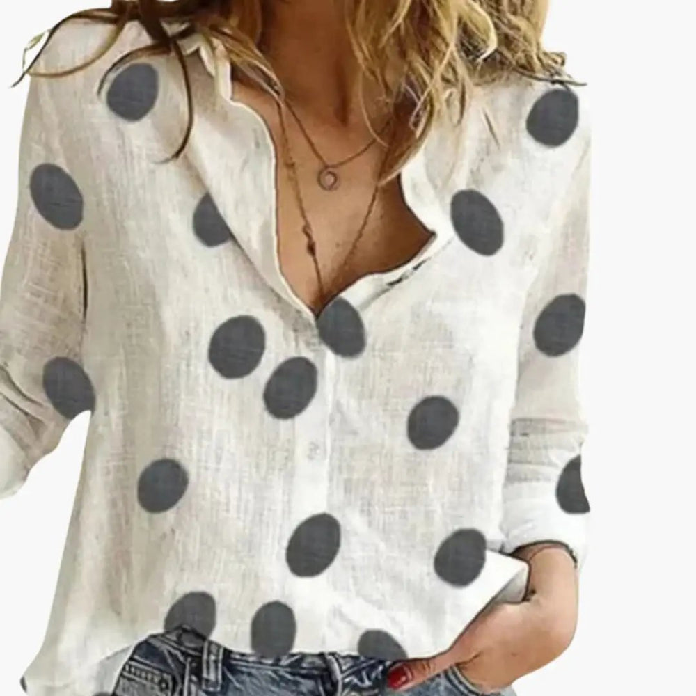Women's Polka Dot Blouse – Long Sleeves, Button Front & Relaxed Fit