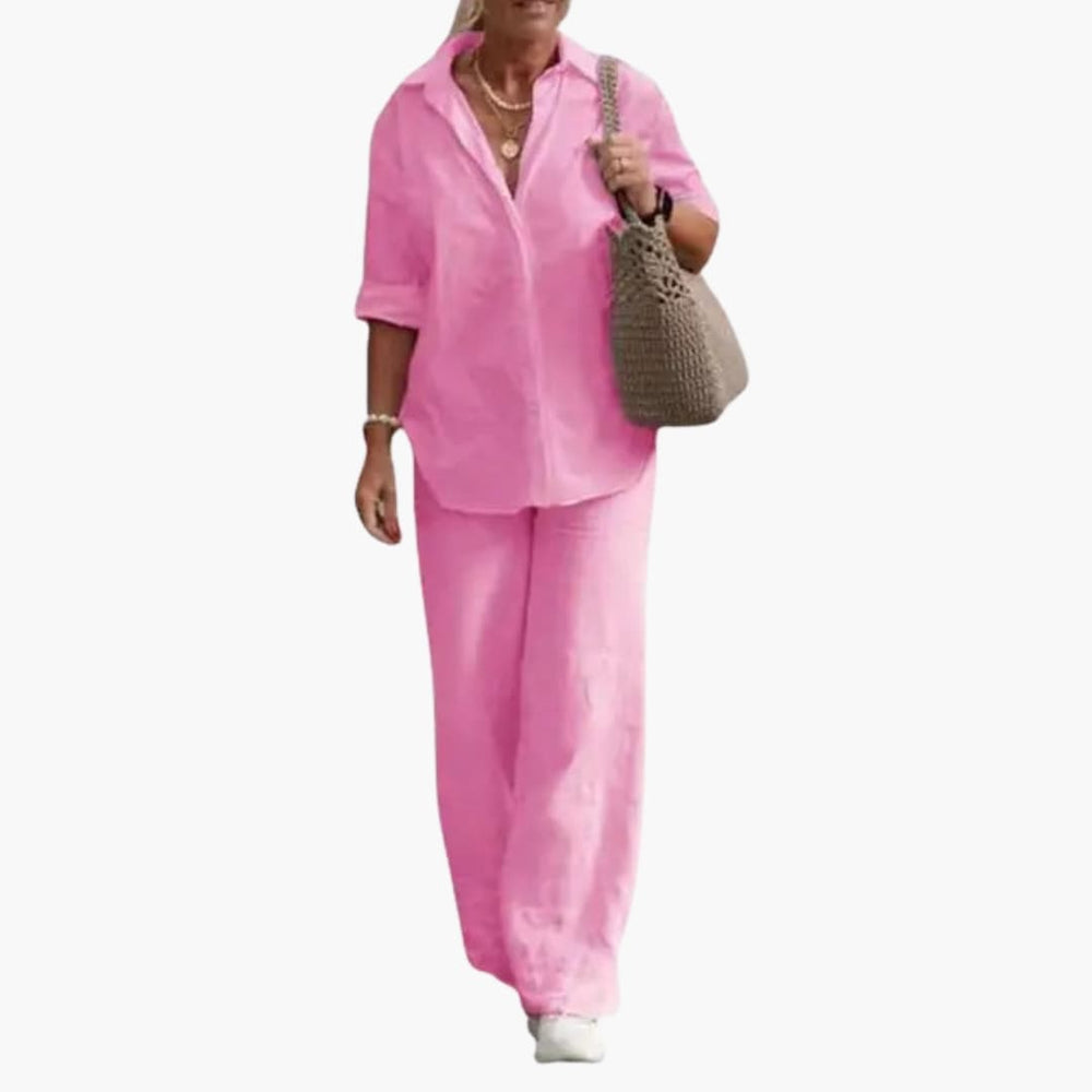 Women's Two-Piece Set – Long Sleeve Top, Round Neck & Straight Leg Pants