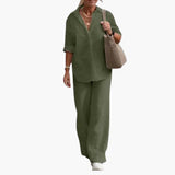 Women's Two-Piece Set – Long Sleeve Top, Round Neck & Straight Leg Pants